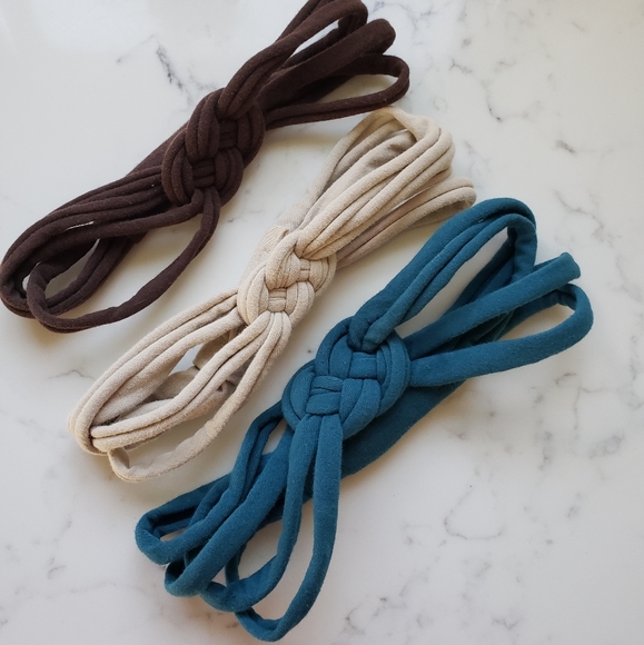 Set of 3 Womens Sailor Knot Headband in Teal Brown Tan, Adult Upcycled Hairband - Picture 2 of 8